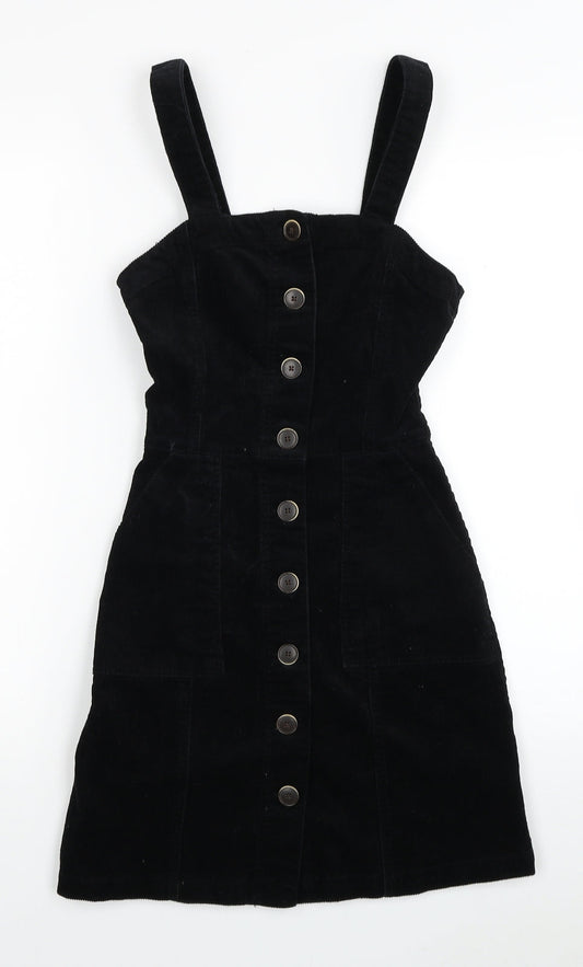 Denim & Co. Womens Black Cotton Tank Dress Size 4 Square Neck Button