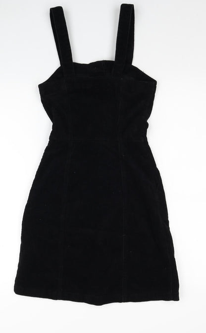 Denim & Co. Womens Black Cotton Tank Dress Size 4 Square Neck Button