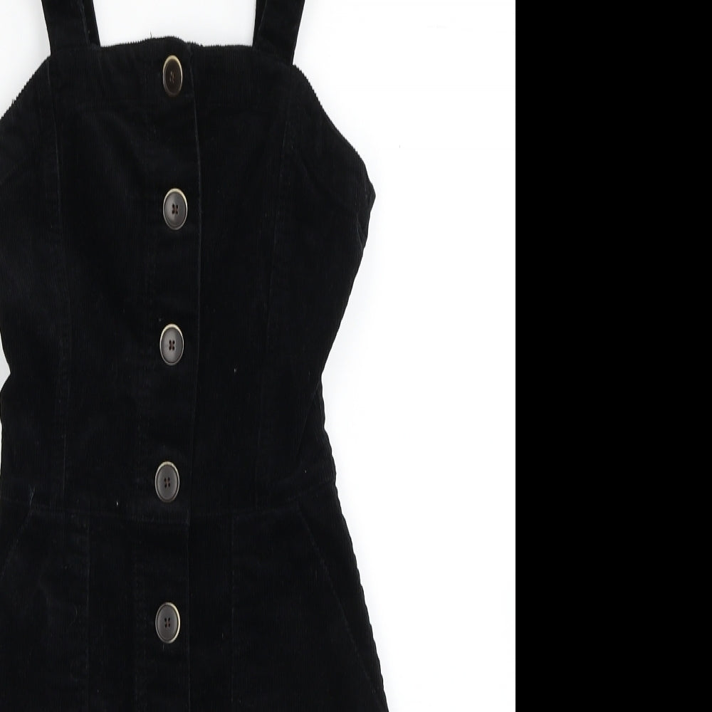 Denim & Co. Womens Black Cotton Tank Dress Size 4 Square Neck Button