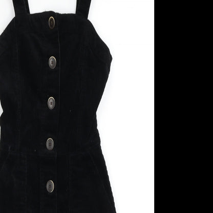 Denim & Co. Womens Black Cotton Tank Dress Size 4 Square Neck Button