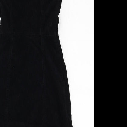 Denim & Co. Womens Black Cotton Tank Dress Size 4 Square Neck Button
