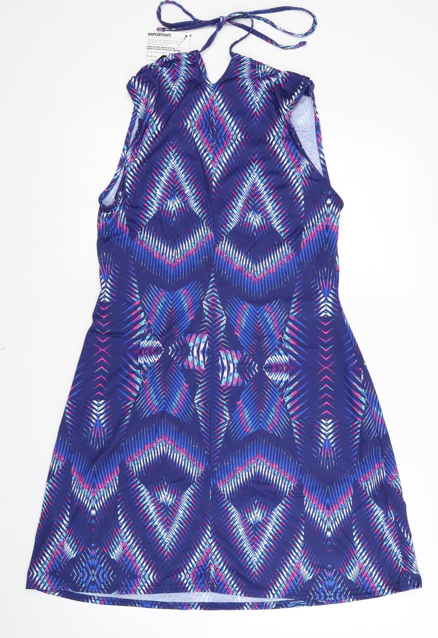 Kaleidoscope Womens Blue Geometric Polyester Tank Dress Size 14 Halter Tie