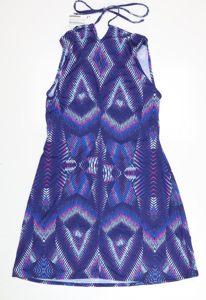 Kaleidoscope Womens Blue Geometric Polyester Tank Dress Size 14 Halter Tie