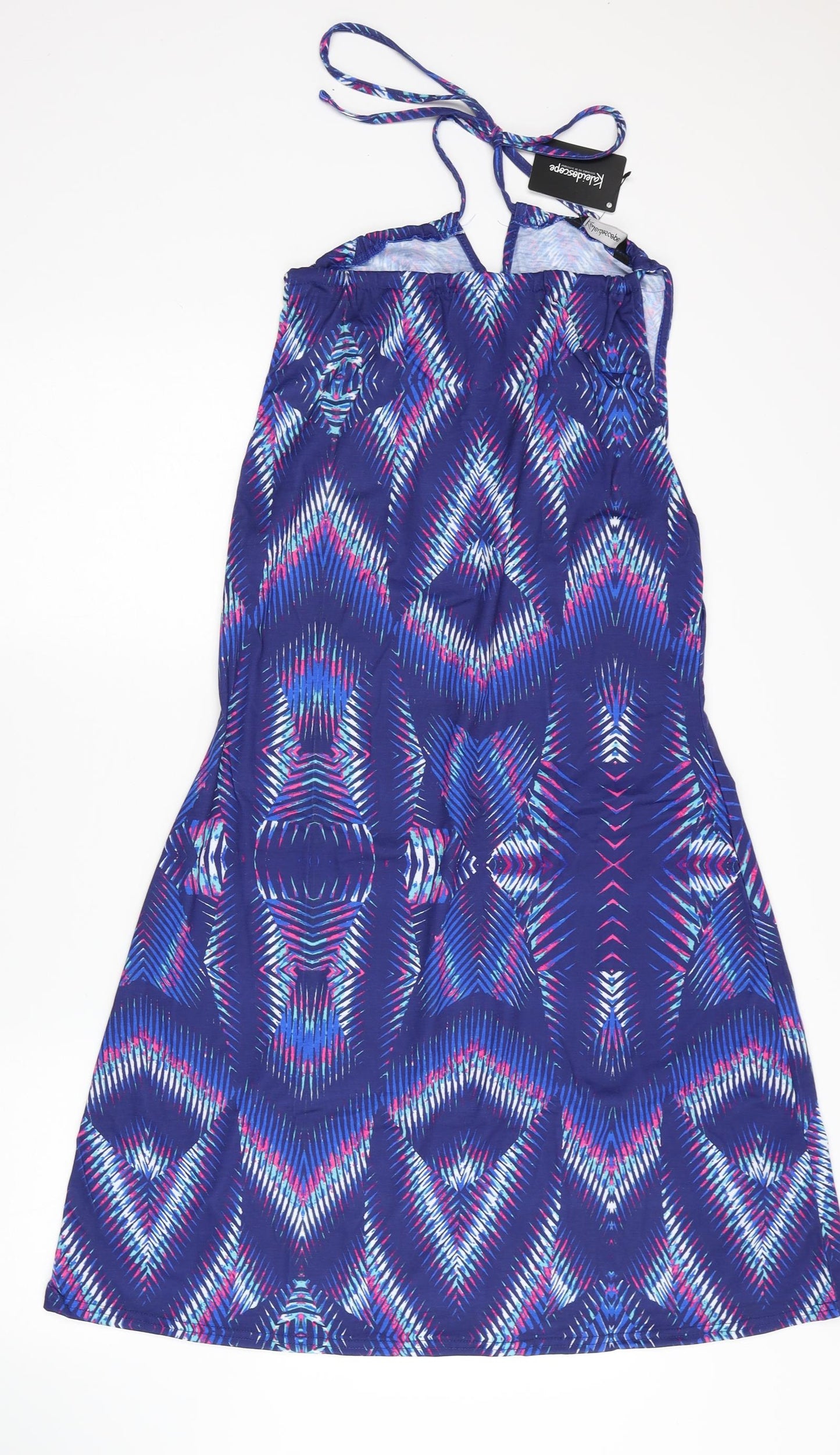 Kaleidoscope Womens Blue Geometric Polyester Tank Dress Size 14 Halter Tie