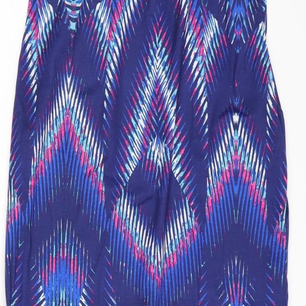 Kaleidoscope Womens Blue Geometric Polyester Tank Dress Size 14 Halter Tie