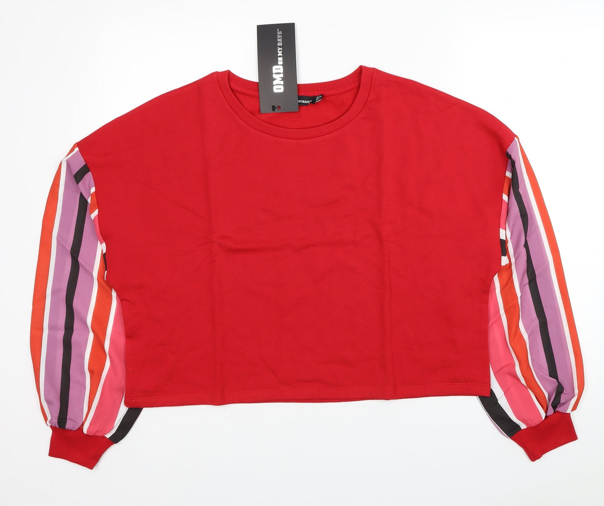 Oh My Days Womens Red Striped Polyester Pullover Sweatshirt Size 12 Pullover - Chiffon Sleeves