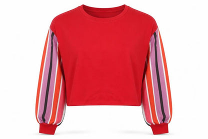Oh My Days Womens Red Striped Polyester Pullover Sweatshirt Size 12 Pullover - Chiffon Sleeves