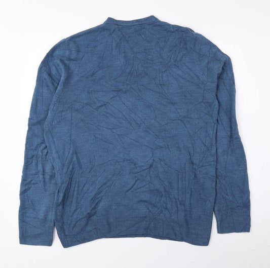 Marks and Spencer Mens Blue V-Neck Acrylic Pullover Jumper Size M