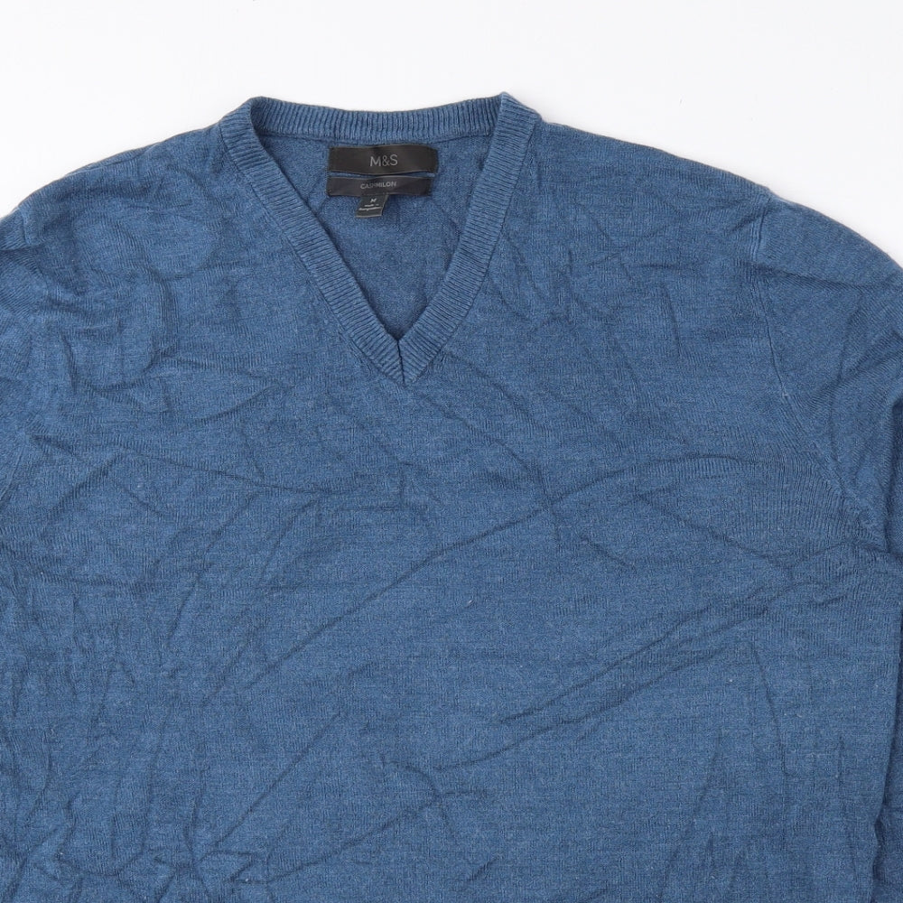 Marks and Spencer Mens Blue V-Neck Acrylic Pullover Jumper Size M