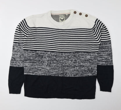 Brave Soul Mens Blue Round Neck Striped Acrylic Pullover Jumper Size XL