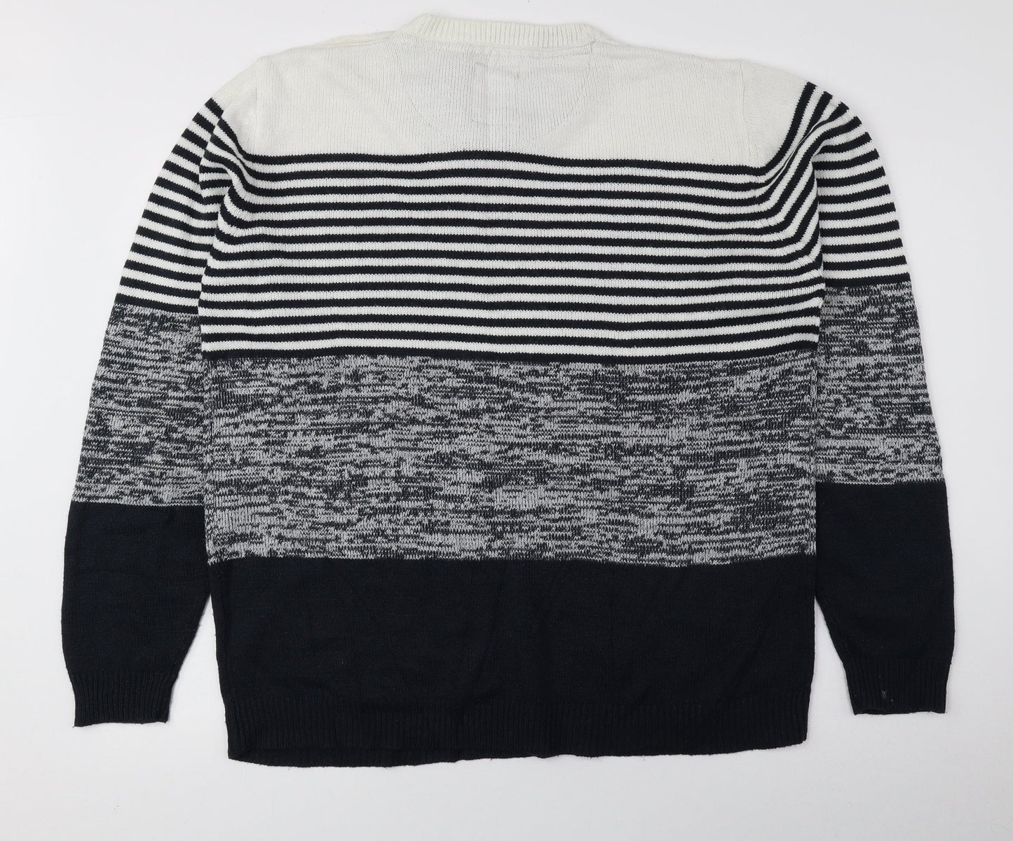 Brave Soul Mens Blue Round Neck Striped Acrylic Pullover Jumper Size XL