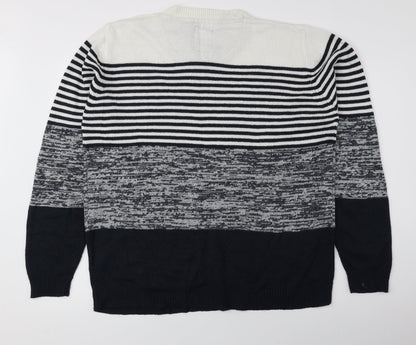 Brave Soul Mens Blue Round Neck Striped Acrylic Pullover Jumper Size XL