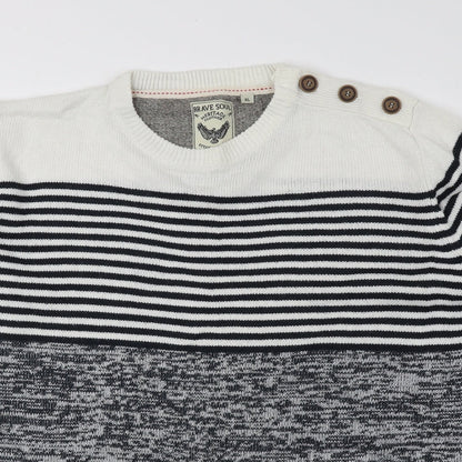 Brave Soul Mens Blue Round Neck Striped Acrylic Pullover Jumper Size XL