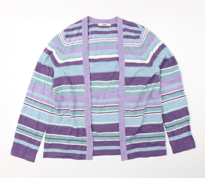 Classic Womens Multicoloured V-Neck Striped Acrylic Cardigan Jumper Size 14