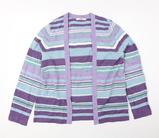 Classic Womens Multicoloured V-Neck Striped Acrylic Cardigan Jumper Size 14