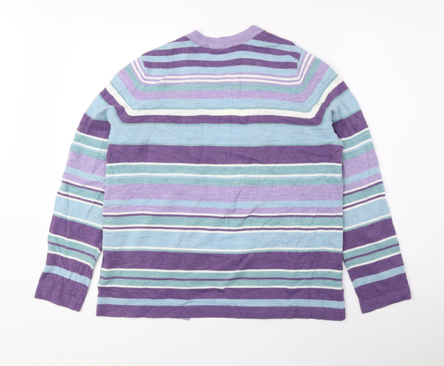 Classic Womens Multicoloured V-Neck Striped Acrylic Cardigan Jumper Size 14
