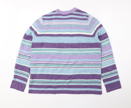 Classic Womens Multicoloured V-Neck Striped Acrylic Cardigan Jumper Size 14