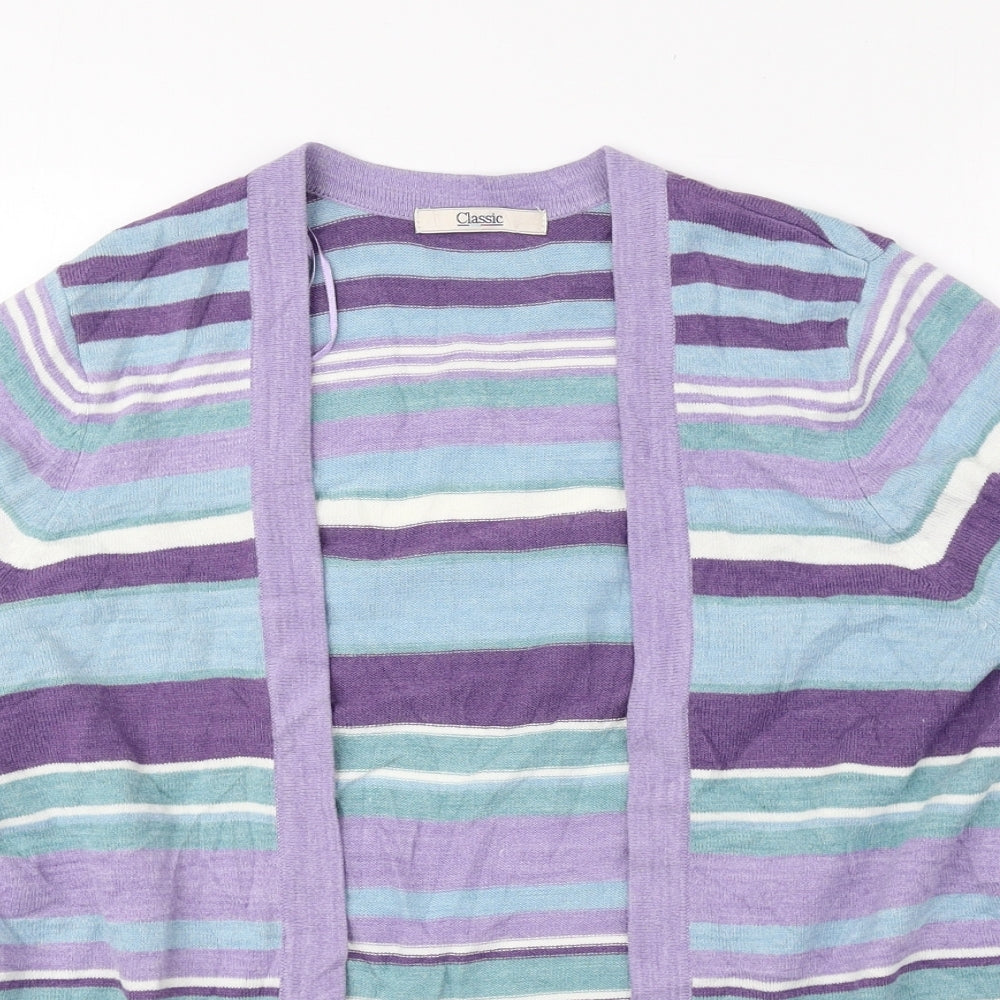 Classic Womens Multicoloured V-Neck Striped Acrylic Cardigan Jumper Size 14