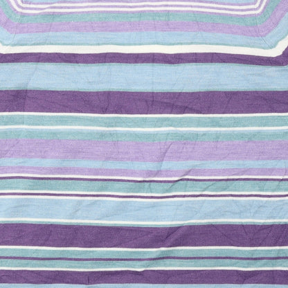 Classic Womens Multicoloured V-Neck Striped Acrylic Cardigan Jumper Size 14