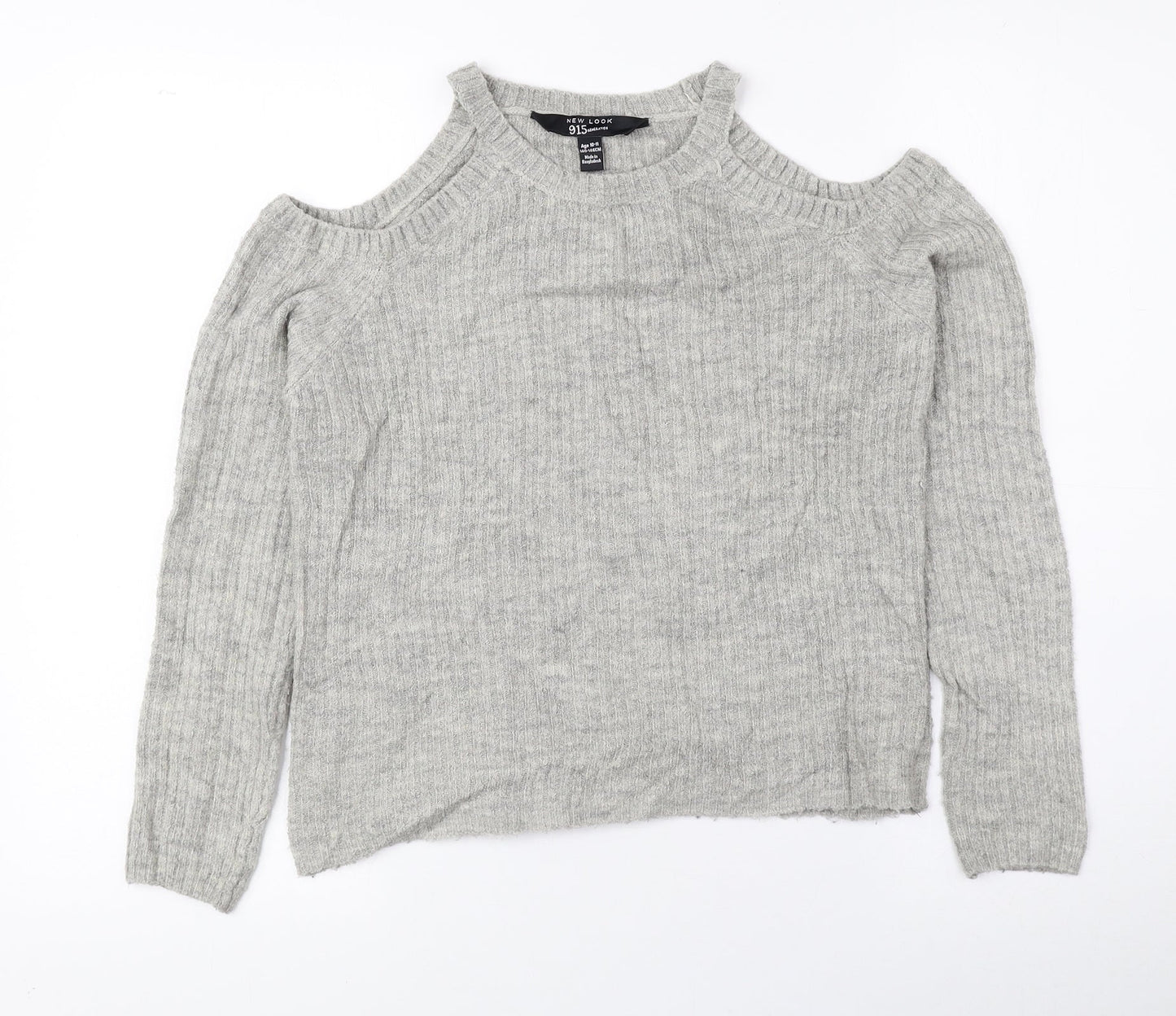 New Look Girls Grey Round Neck Acrylic Pullover Jumper Size 10-11 Years Pullover - Cold Shoulder
