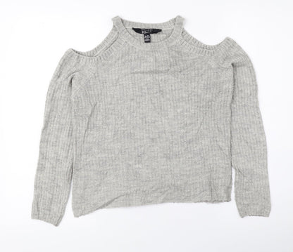 New Look Girls Grey Round Neck Acrylic Pullover Jumper Size 10-11 Years Pullover - Cold Shoulder
