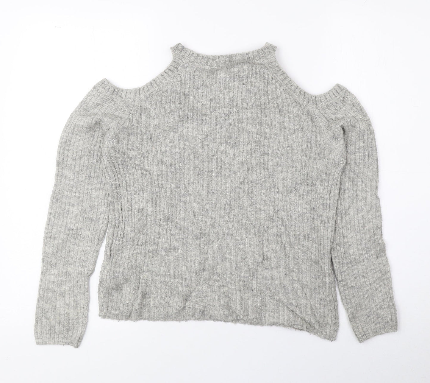 New Look Girls Grey Round Neck Acrylic Pullover Jumper Size 10-11 Years Pullover - Cold Shoulder