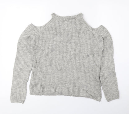 New Look Girls Grey Round Neck Acrylic Pullover Jumper Size 10-11 Years Pullover - Cold Shoulder