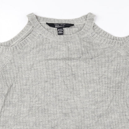 New Look Girls Grey Round Neck Acrylic Pullover Jumper Size 10-11 Years Pullover - Cold Shoulder