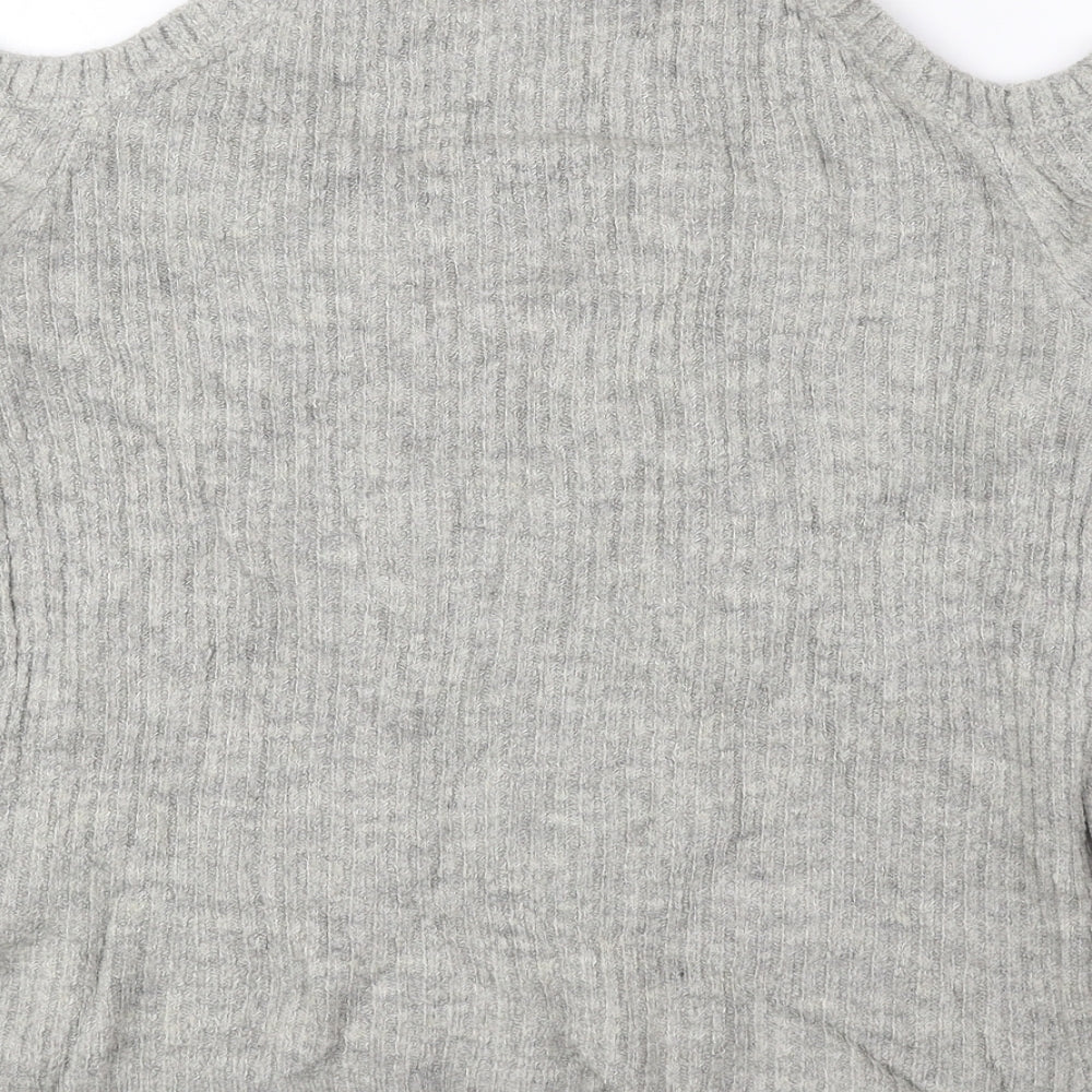 New Look Girls Grey Round Neck Acrylic Pullover Jumper Size 10-11 Years Pullover - Cold Shoulder