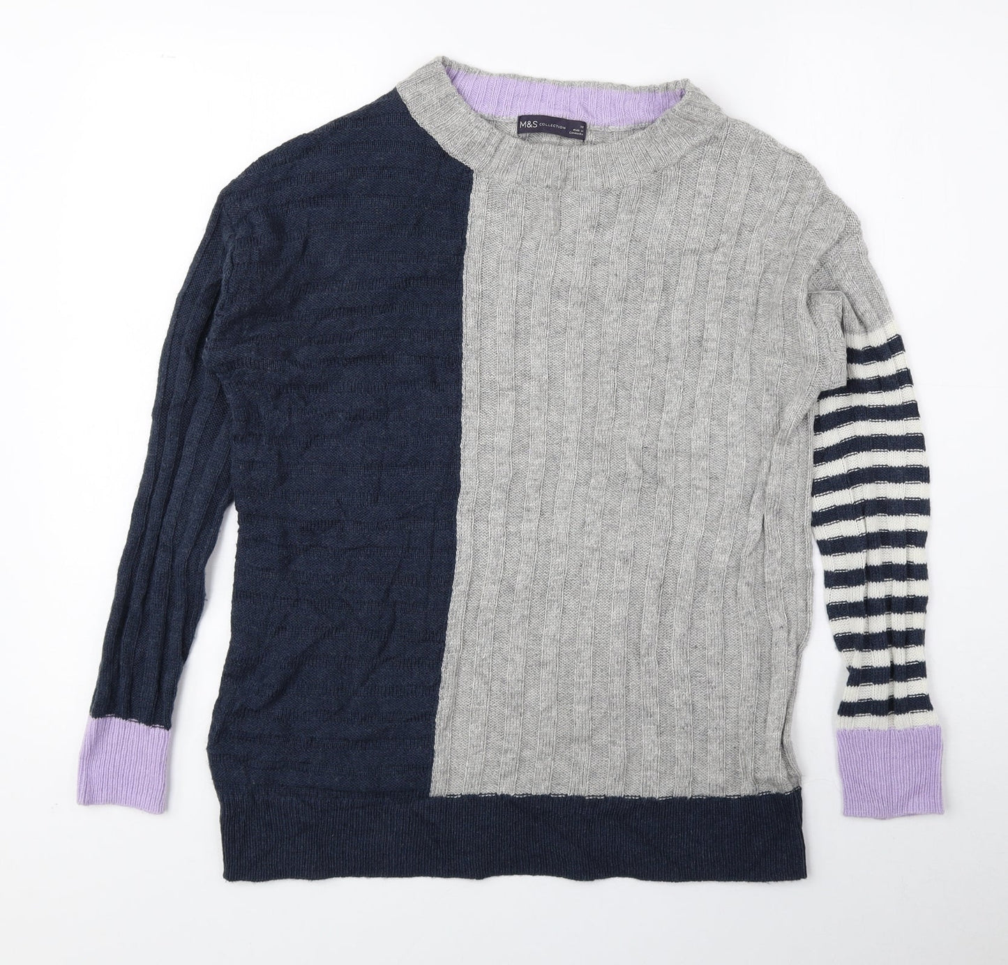 Marks and Spencer Mens Blue Round Neck Striped Acrylic Pullover Jumper Size XS