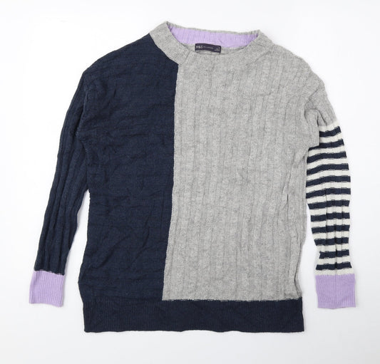 Marks and Spencer Mens Blue Round Neck Striped Acrylic Pullover Jumper Size XS