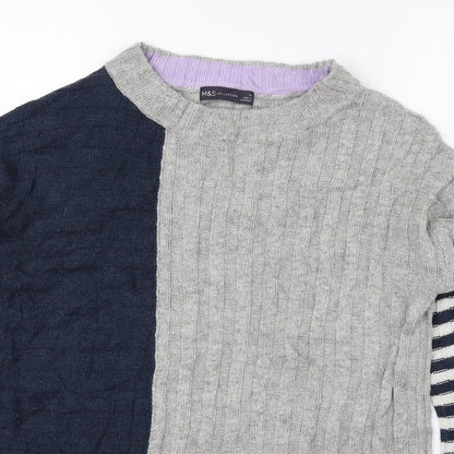 Marks and Spencer Mens Blue Round Neck Striped Acrylic Pullover Jumper Size XS