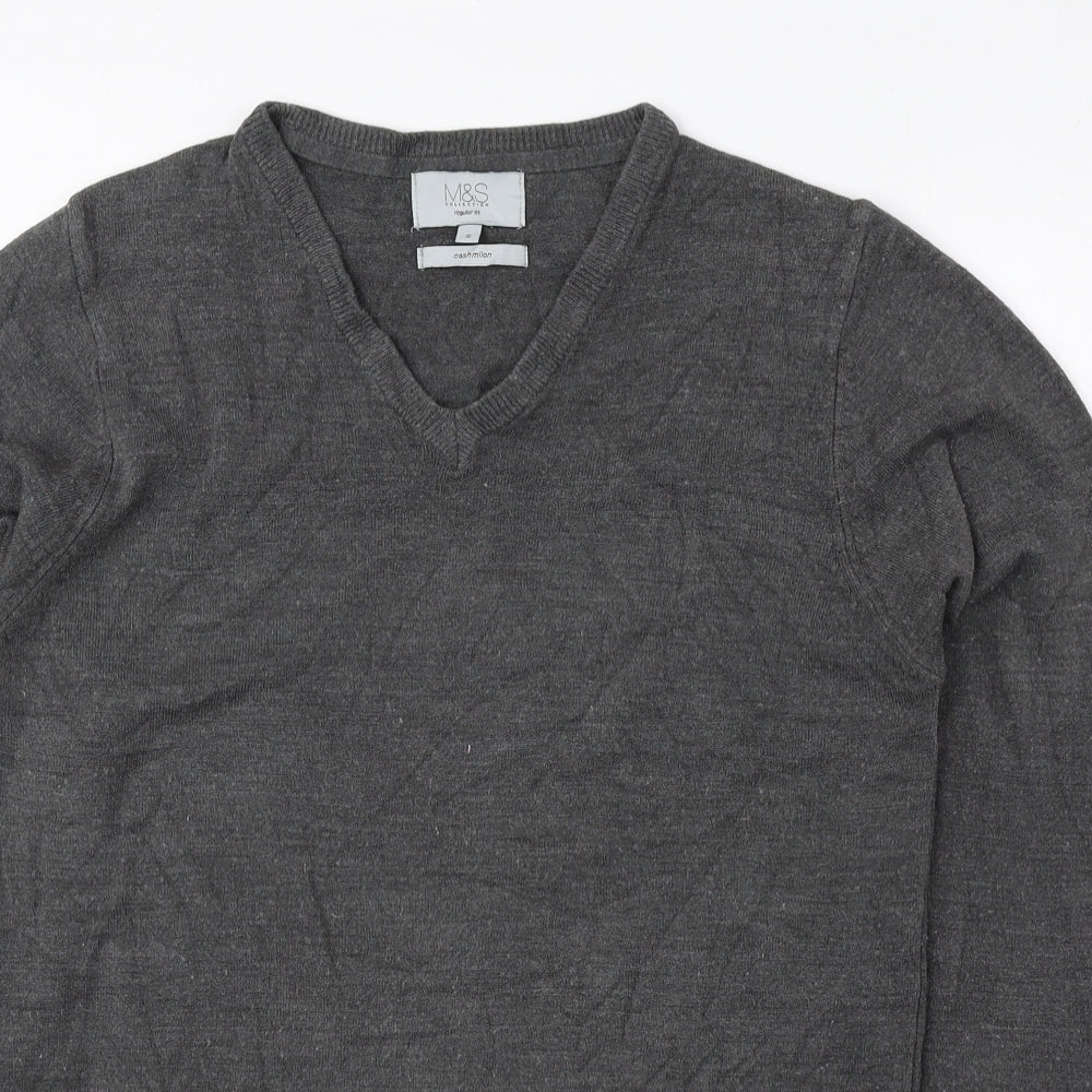 Marks and Spencer Mens Grey V-Neck Acrylic Pullover Jumper Size S