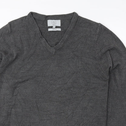 Marks and Spencer Mens Grey V-Neck Acrylic Pullover Jumper Size S