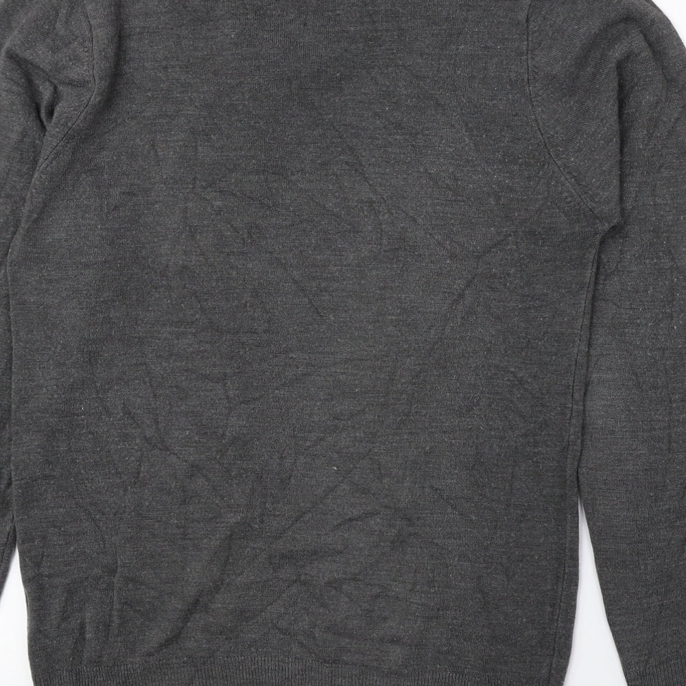 Marks and Spencer Mens Grey V-Neck Acrylic Pullover Jumper Size S