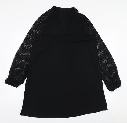 SheIn Womens Black Polyester A-Line Size M V-Neck Pullover - Lace sleeves