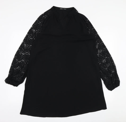 SheIn Womens Black Polyester A-Line Size M V-Neck Pullover - Lace sleeves