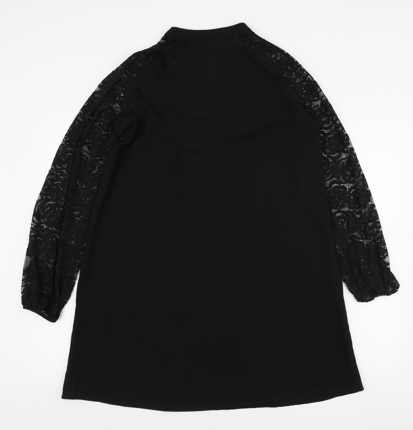 SheIn Womens Black Polyester A-Line Size M V-Neck Pullover - Lace sleeves