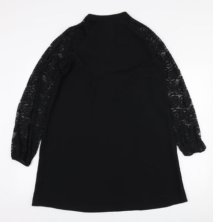 SheIn Womens Black Polyester A-Line Size M V-Neck Pullover - Lace sleeves