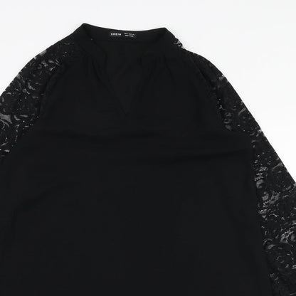 SheIn Womens Black Polyester A-Line Size M V-Neck Pullover - Lace sleeves