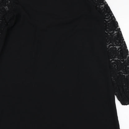 SheIn Womens Black Polyester A-Line Size M V-Neck Pullover - Lace sleeves