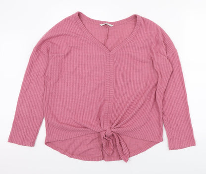 George Womens Pink V-Neck Viscose Pullover Jumper Size 12 - Knot detail