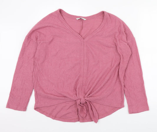George Womens Pink V-Neck Viscose Pullover Jumper Size 12 - Knot detail