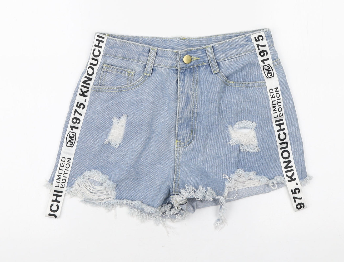 SheIn Womens Blue Cotton Hot Pants Shorts Size XS L3 in Regular Zip - Distressed