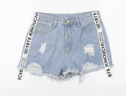 SheIn Womens Blue Cotton Hot Pants Shorts Size XS L3 in Regular Zip - Distressed