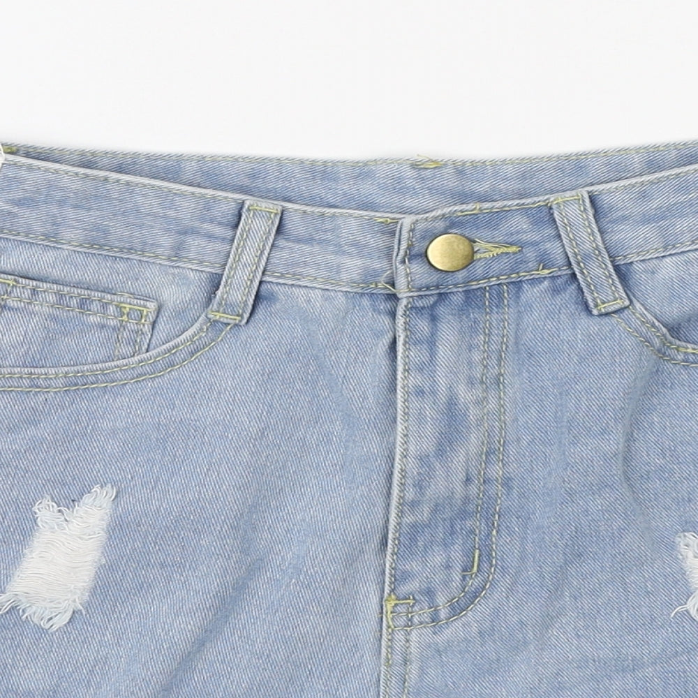 SheIn Womens Blue Cotton Hot Pants Shorts Size XS L3 in Regular Zip - Distressed