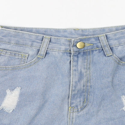 SheIn Womens Blue Cotton Hot Pants Shorts Size XS L3 in Regular Zip - Distressed