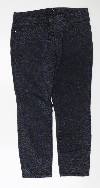TU Womens Black Animal Print Cotton Straight Jeans Size 14 L25 in Regular Zip