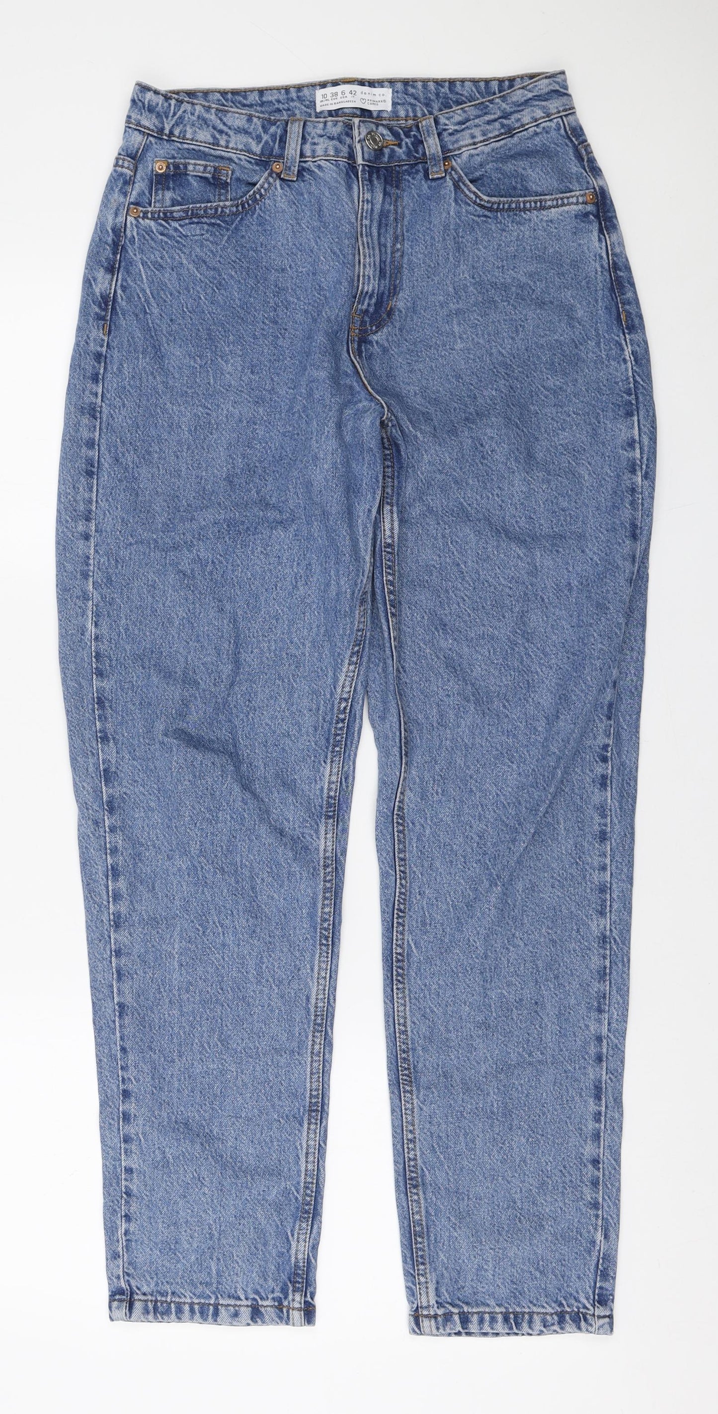 Denim & Co. Womens Blue Cotton Mom Jeans Size 10 L28 in Regular Zip
