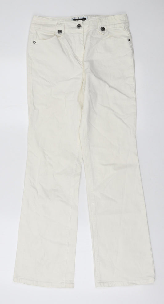 Principles Womens Ivory Cotton Bootcut Jeans Size 8 L29 in Regular Zip